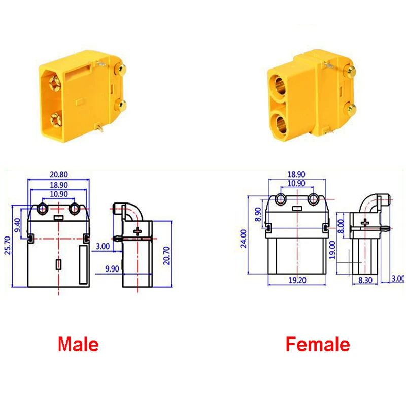 1PCS XT90PW Horizontal PCB Plug Male Female Connector For RC Drone Aircraft Lipo Battery Controller Charging Interface