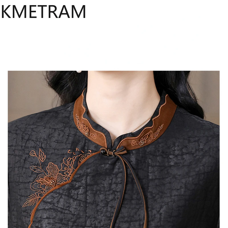 KMETRAM 100% Mulberry Silk Dress Women Luxury Party Long Dresses 2024 Summer Dress Womans Clothing Chinese Style Cheongsam 원피스