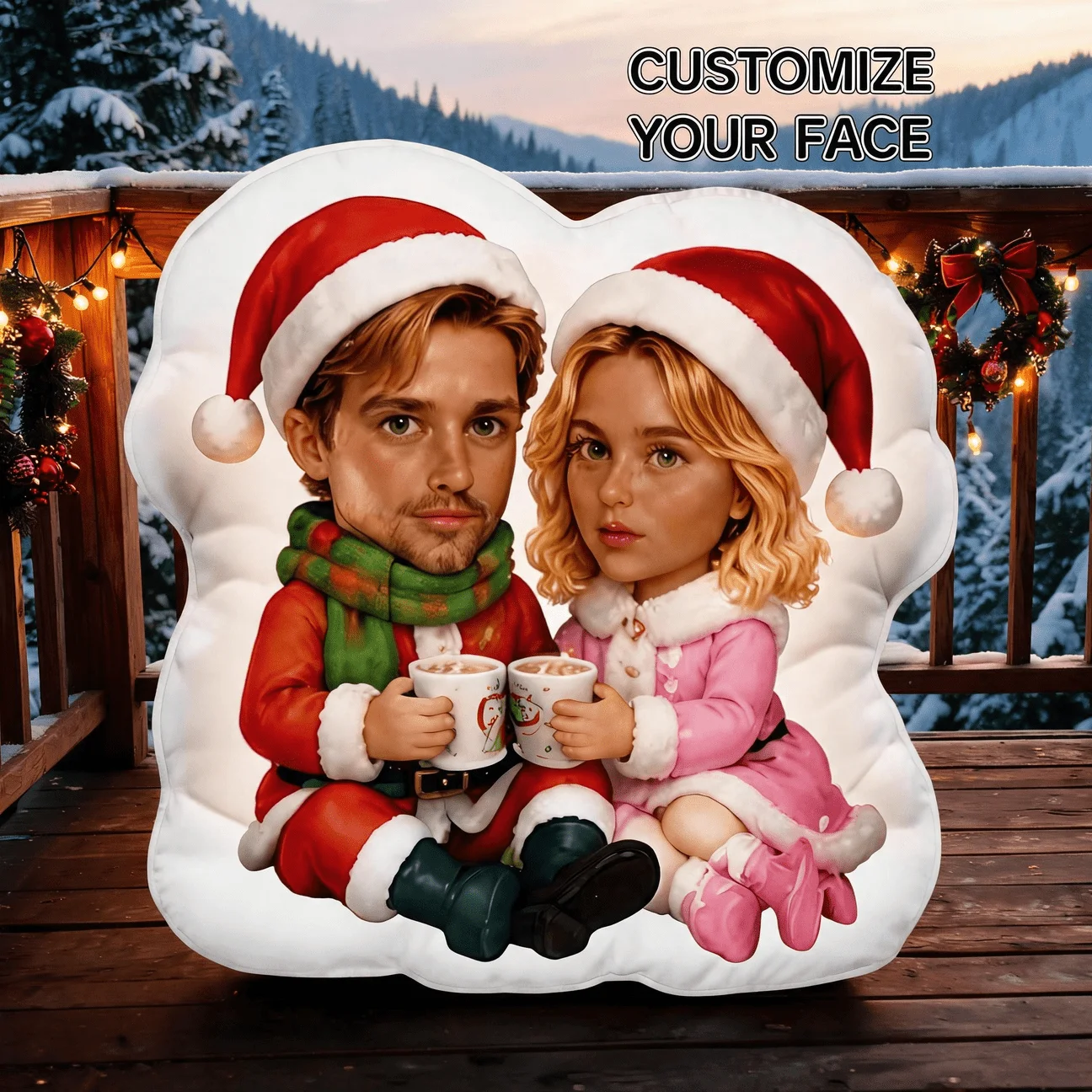 Custom Couple Photo Shaped Pillow, Personalized Christmas Santa Outfit Decorative Cushion, Unique Home Decor Accent for Sofa & B