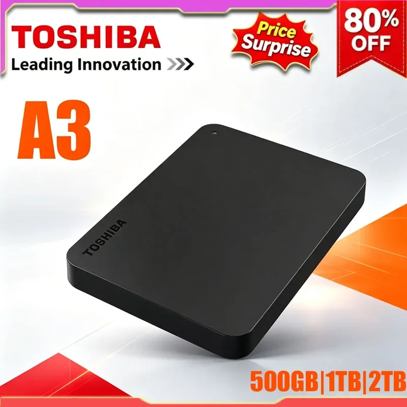 Toshiba A3 HDTB410YK3AA Canvio Basics 500GB 1TB 2TB Portable External Hard Drive USB 3.0, Black