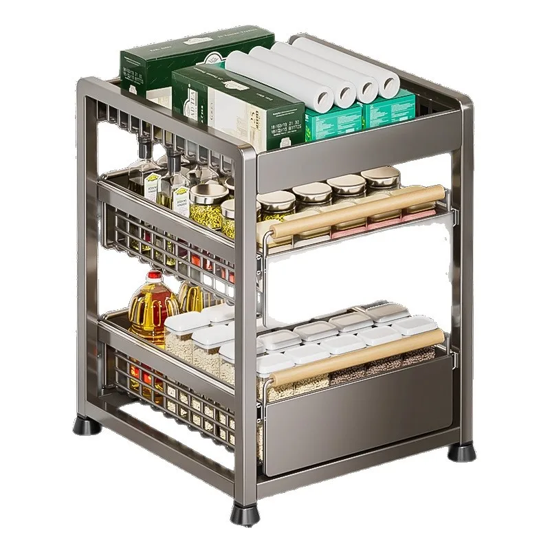 

Kitchen, pull-out, in-cabinet layered rack, non-punching cabinet