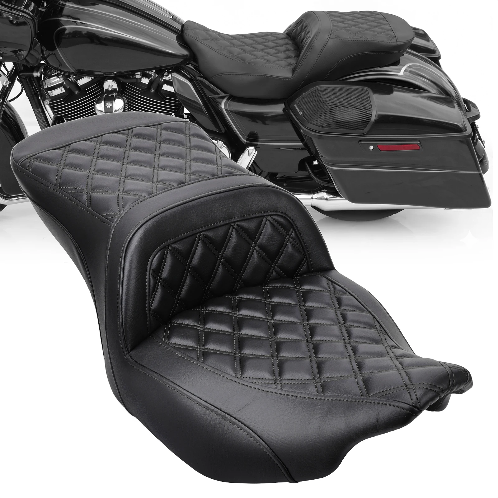 Black Square Low-Profile Rider & Passenger Seat Gel Seat for Harley Touring Road Glide/ Street Glide 2024-2025 FLHXSE FLTRXSE