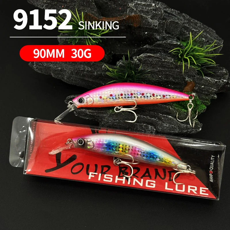 90mm 30g Sinking Minnow Fishing Lure Long Casting Saltwater Seabass Trout Perch Fishing Tackle Plastic Artificial Bait Wobbler