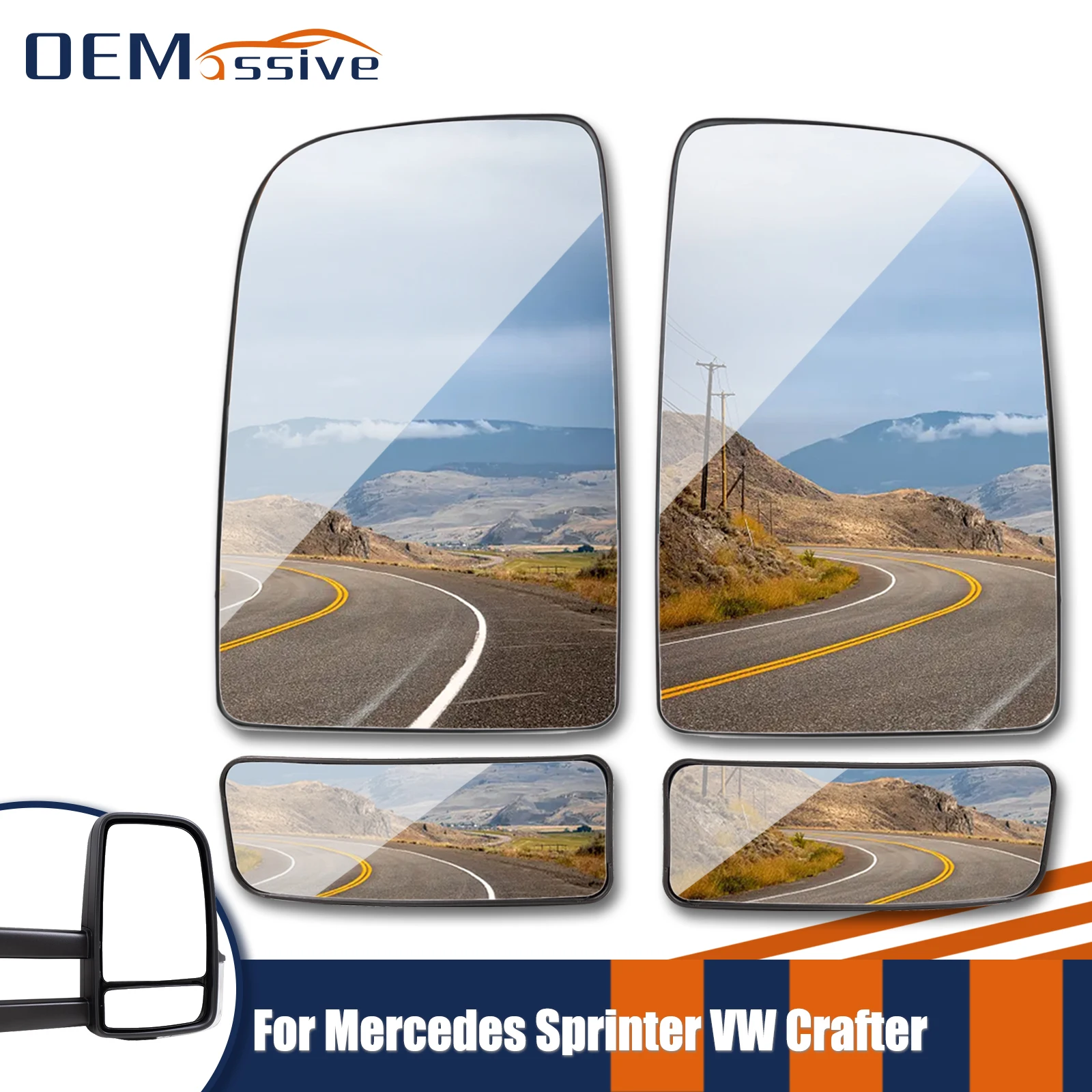 Wing Mirror Upper Large Glass PUSH On Right Left Side Convex Non Heated For VW Crafter 2006 - 2017 Mercedes Sprinter 2006 - 2018