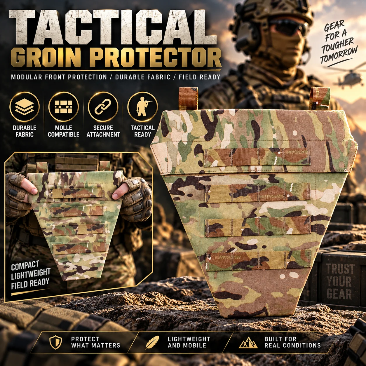 Tactical Groin Guard Panel Camouflage MOLLE Webbing Vest Crotch Guard Attachment Adjustable Straps Crotch Guard for Outdoor Use