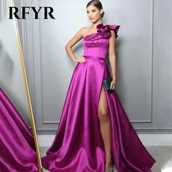 RFYR Grape Prom Dresses A-Line Evening Dresses One Shoulder Satin Party Dress with Pleats High Slit Vestidos De Noche Customized