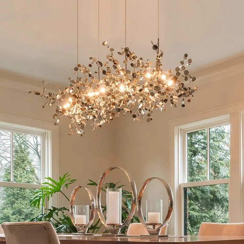 Modern Stainless steel Chandelier ceiling Creative LED Hanging lights GoldChrome Living room Dining room Bar Indoor Fixtures