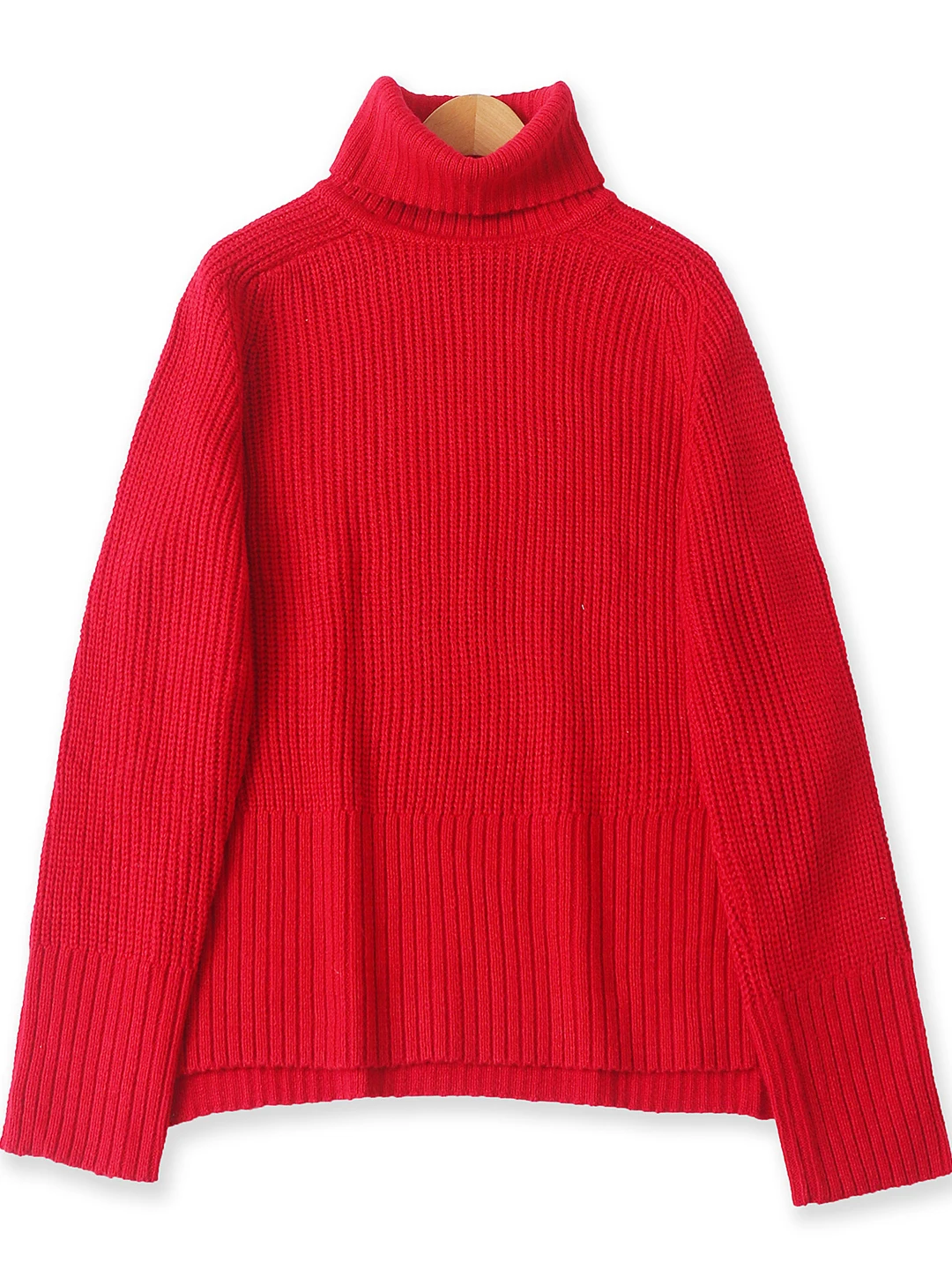 

Красный свободный длинный вязаный свитер с высоким воротником, женский модный осенне-зимний новый повседневный трикотаж для поездок на работу