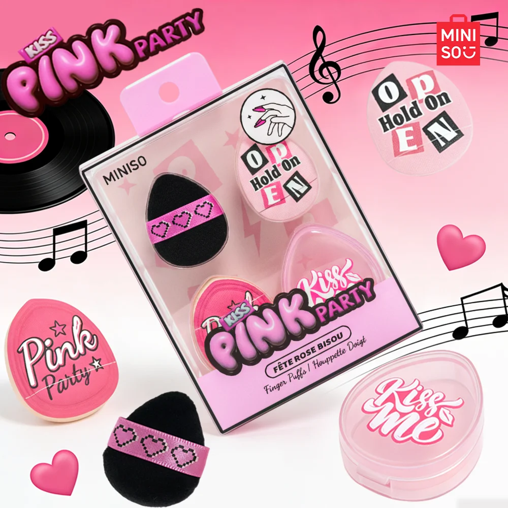 Paquete combinado de 3 esponjas de polvo para pulgar MINIISO Pink Party Series: viene con caja de almacenamiento para un almacenamiento portátil y fácil