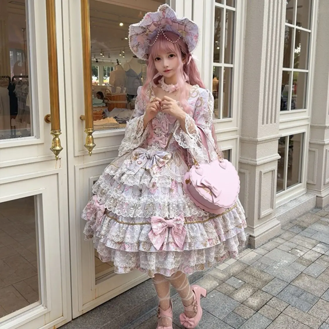 Doce estilo princesa rosa lolita vestidos op 2025 novo feminino doce arco renda vestido de casamento da menina y2k festa de aniversário cos vestido