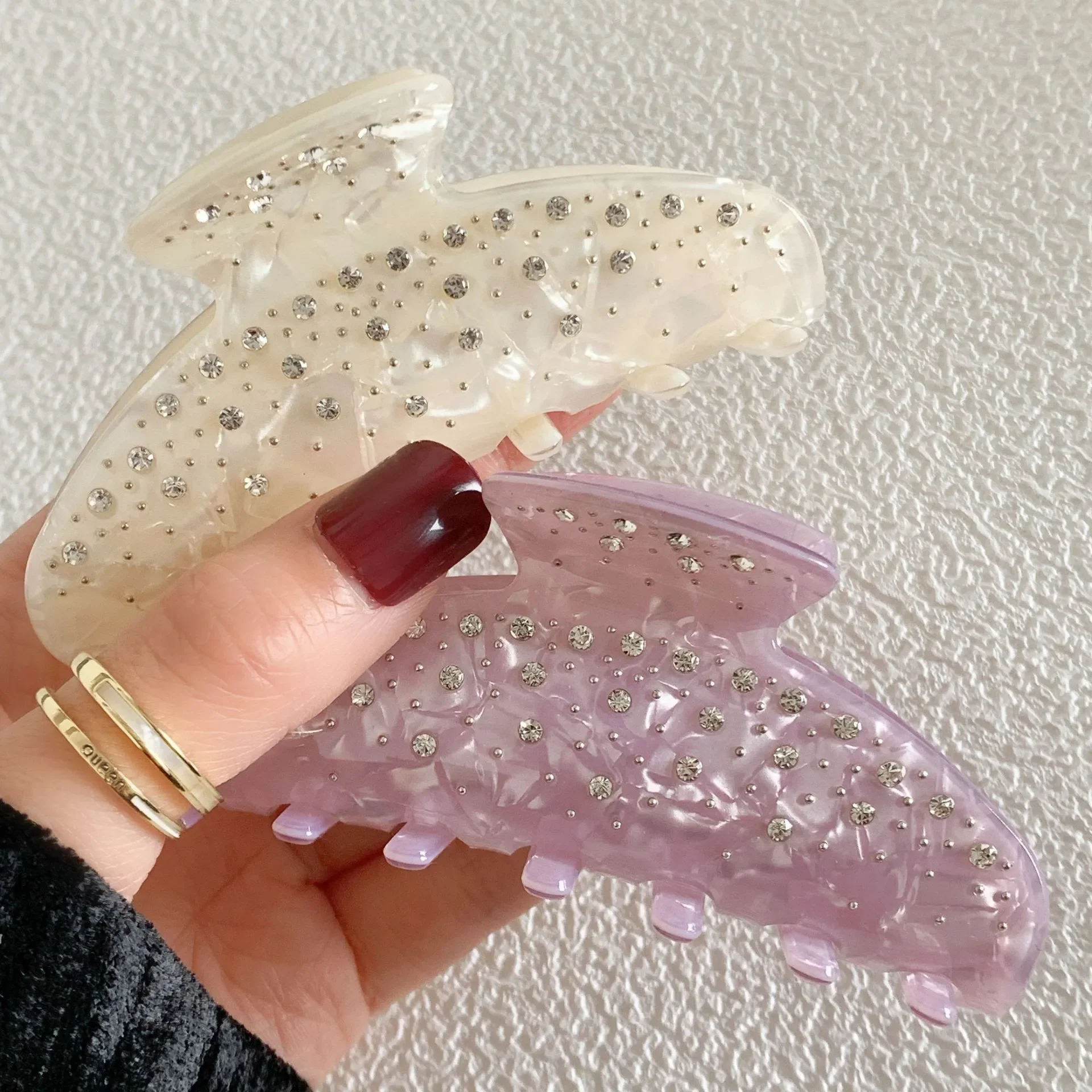 DuoShang Sweet Elegant Rhinestone Hair Claw Acetate Claw Clips Valentine's Day Gift Crab Hair Clips dla kobiet Akcesoria do włosów