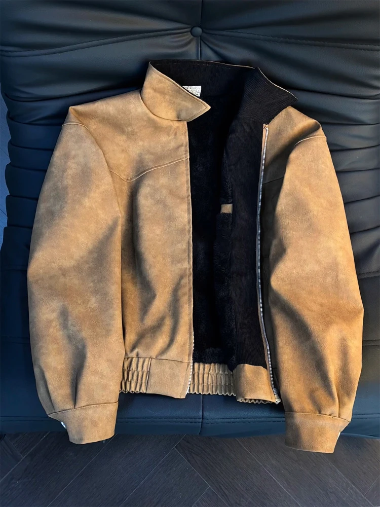 

Мужское байкерское пальто в стиле ретро с воротником-стойкой и воротником на подкладке, американская винтажная хлопковая одежда