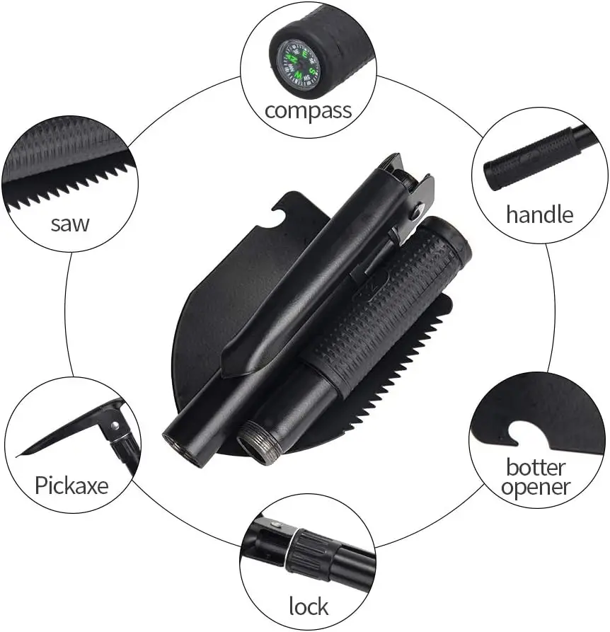 

Multi functional folding vehicle mounted four in one stainless steel life-saving shovel vehicle mounted outdoor engineer shovel