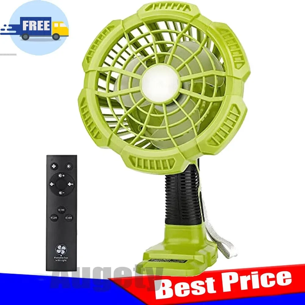 Portable Cordless Camping Fan for Ryobi  18V Li-ion Ni-CD Ni-MH Battery 3 Speed Handheld Fan with Remote 9W LED Work Light