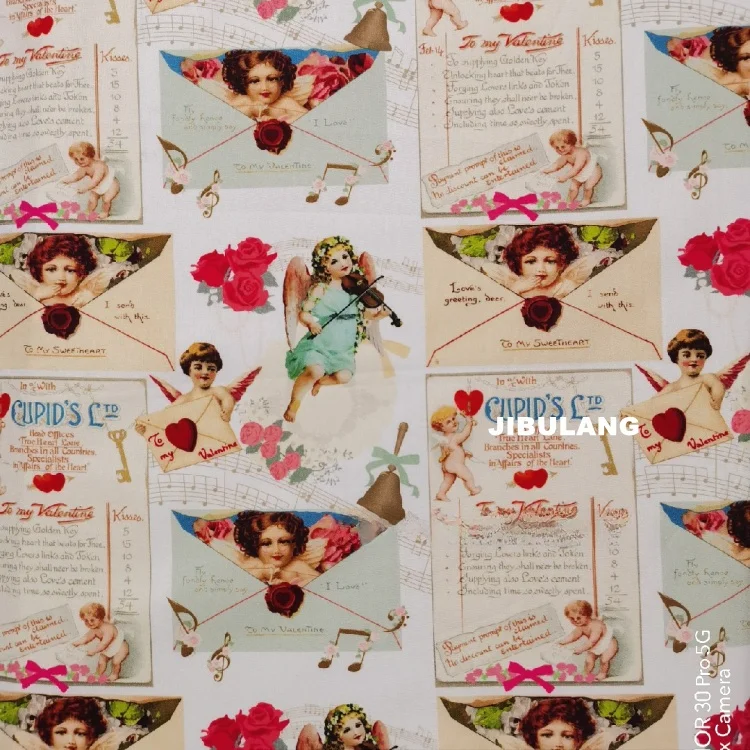 

Хлопковая ткань с рождественским узором «Ангел и музыка» для рукоделия, материал для платьев ручной работы, чистый хлопок, полотняное переплетение, ширина 110 см, 89 г/полметра