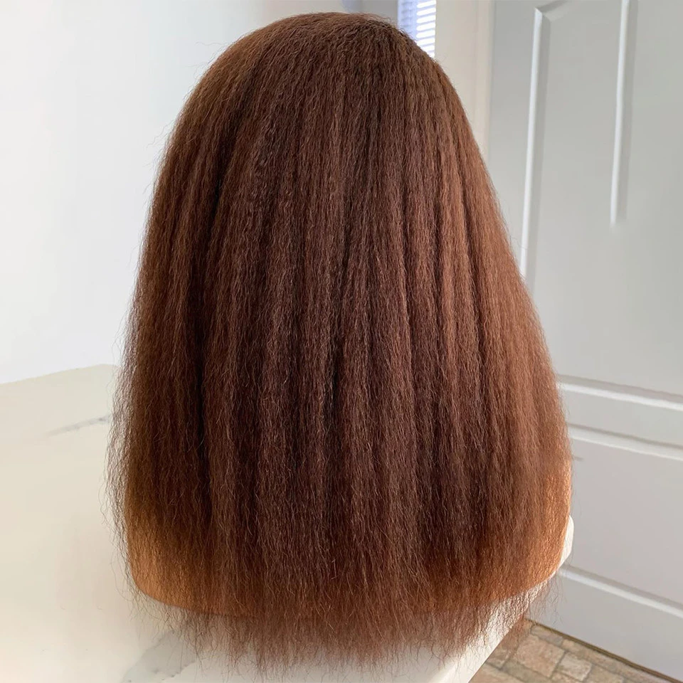 Peluca recta Yaki rubia para mujeres negras, Pelo Rizado suave, 180de densidad, sin pegamento, 26 ", frontal de encaje, resistente al calor, prearrancado, diario