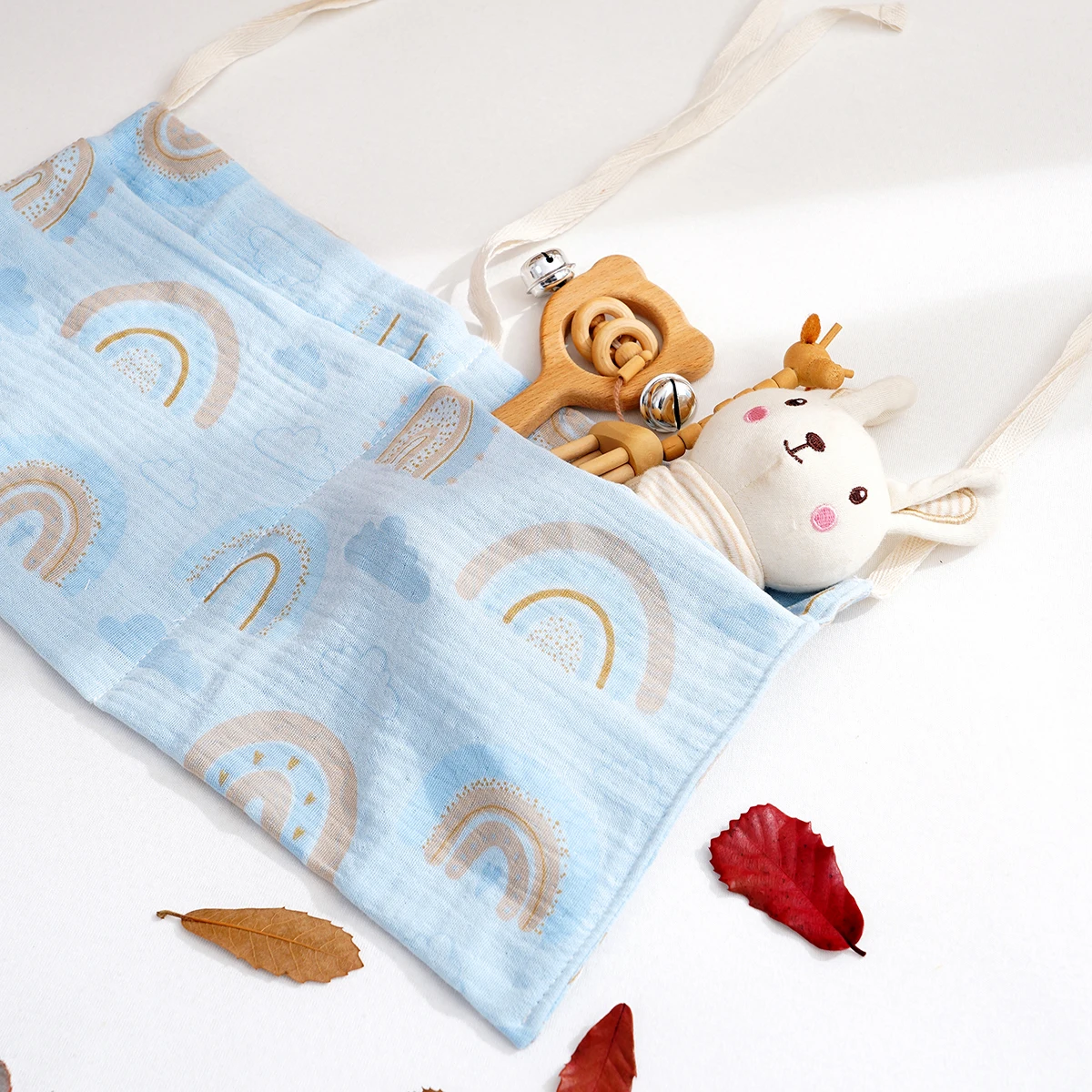 Elinfant 100% coton sac de rangement de chevet de bébé organisateur de berceau sac suspendu pour bouteilles, couches, jouets, sac suspendu de poussette