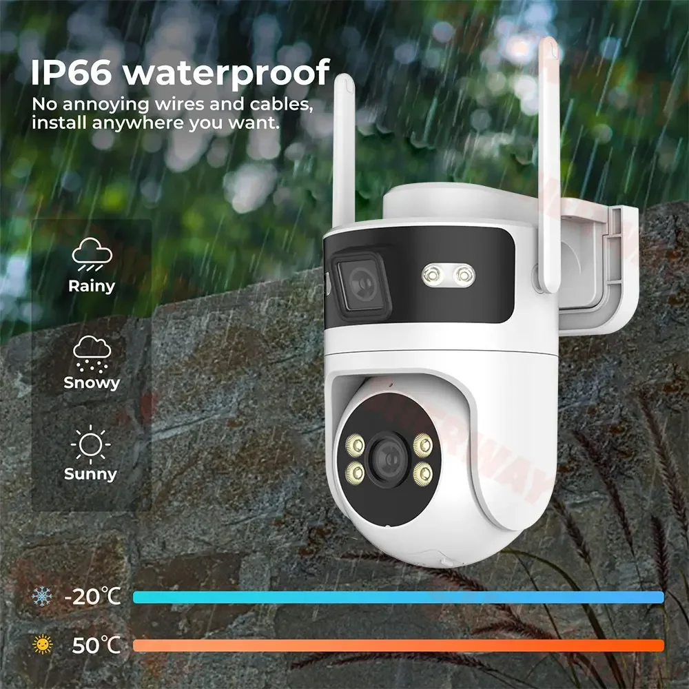 Tuya 4K 8MP ثنائي العدسة PTZ كاميرا الأمن في الهواء الطلق شاشة مزدوجة AI تتبع الحركة اللون للرؤية الليلية IP66 مقاوم للماء واي فاي
