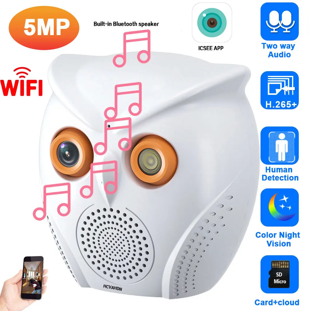 ICSEE 5MP Wireless CCTV Surveillance Camera Color Night Vision with Bluetooth Speaker WiFi Home Security Baby Monitor Camera