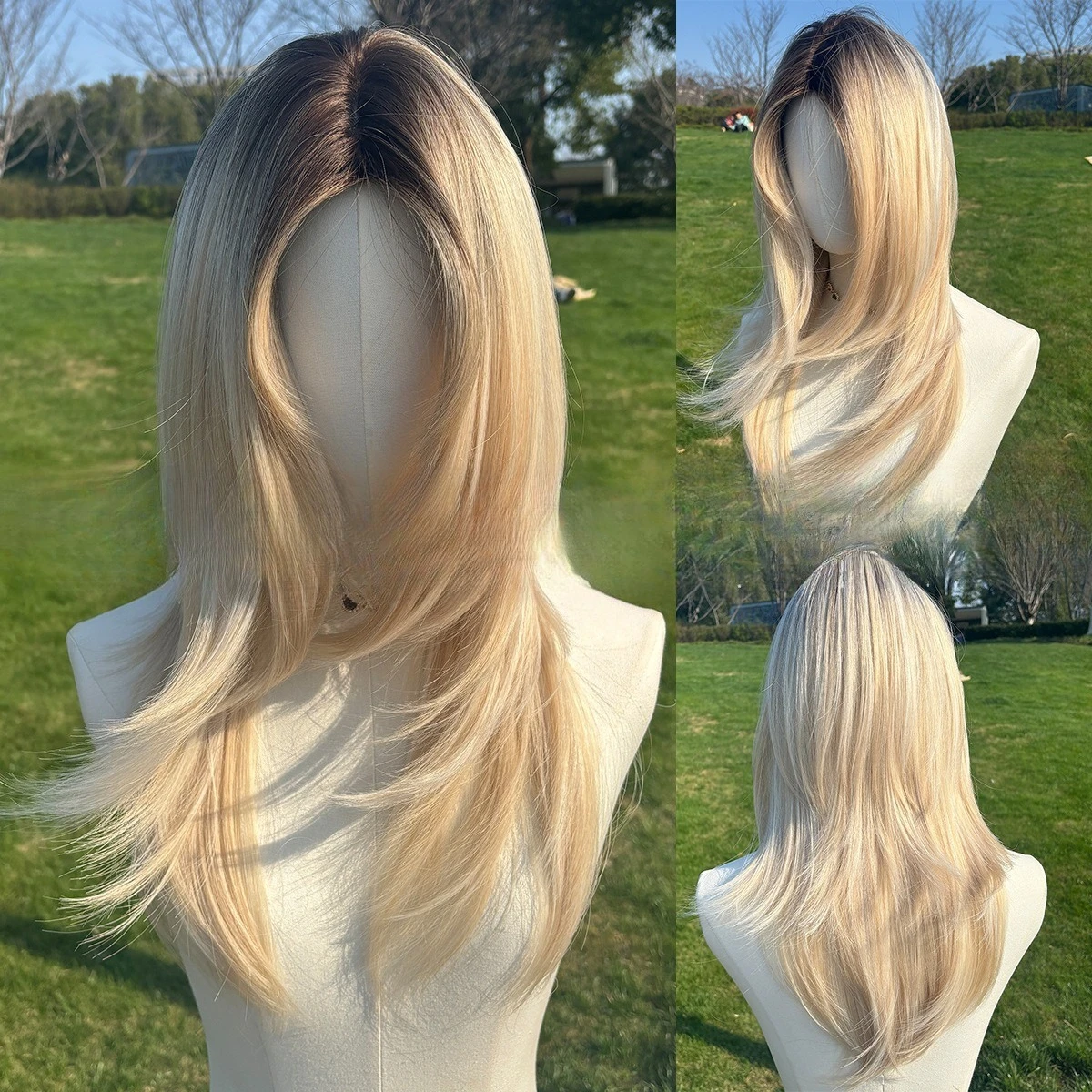 

European and American popular Barbie gold medium collarbone hair fashionable personalized wig female age reduction simulation wi