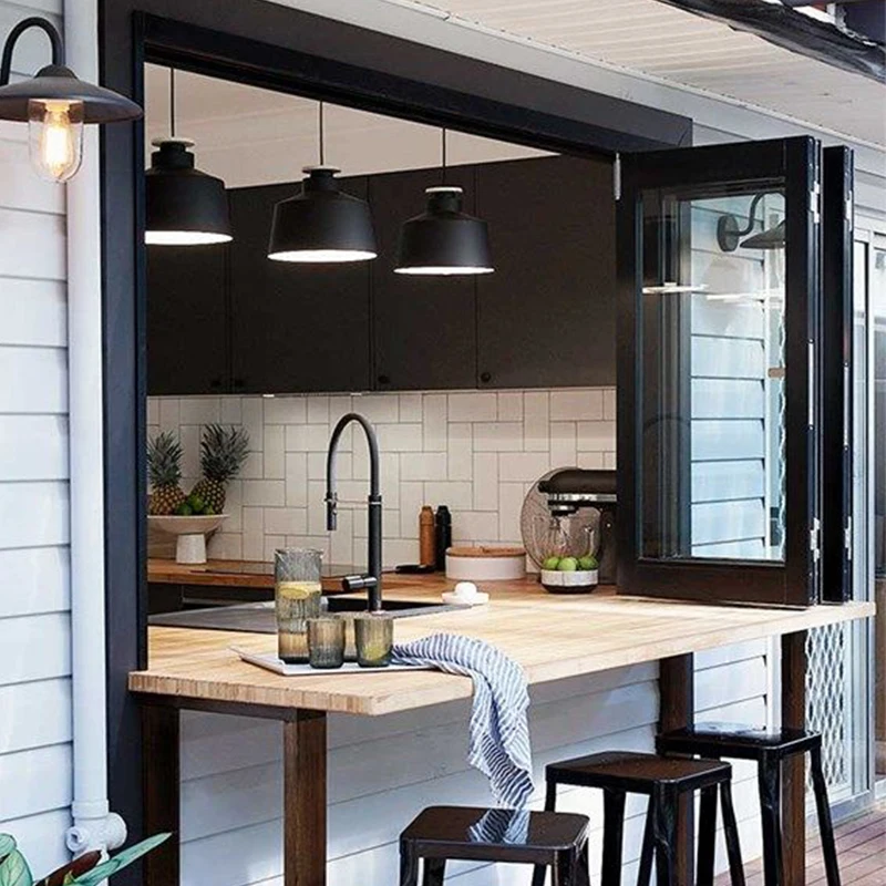 OUNA Kitchen Friendly Aluminum Folding Window Provides Flexible Ventilation While Cooking Space Saving Vertical Fold Design