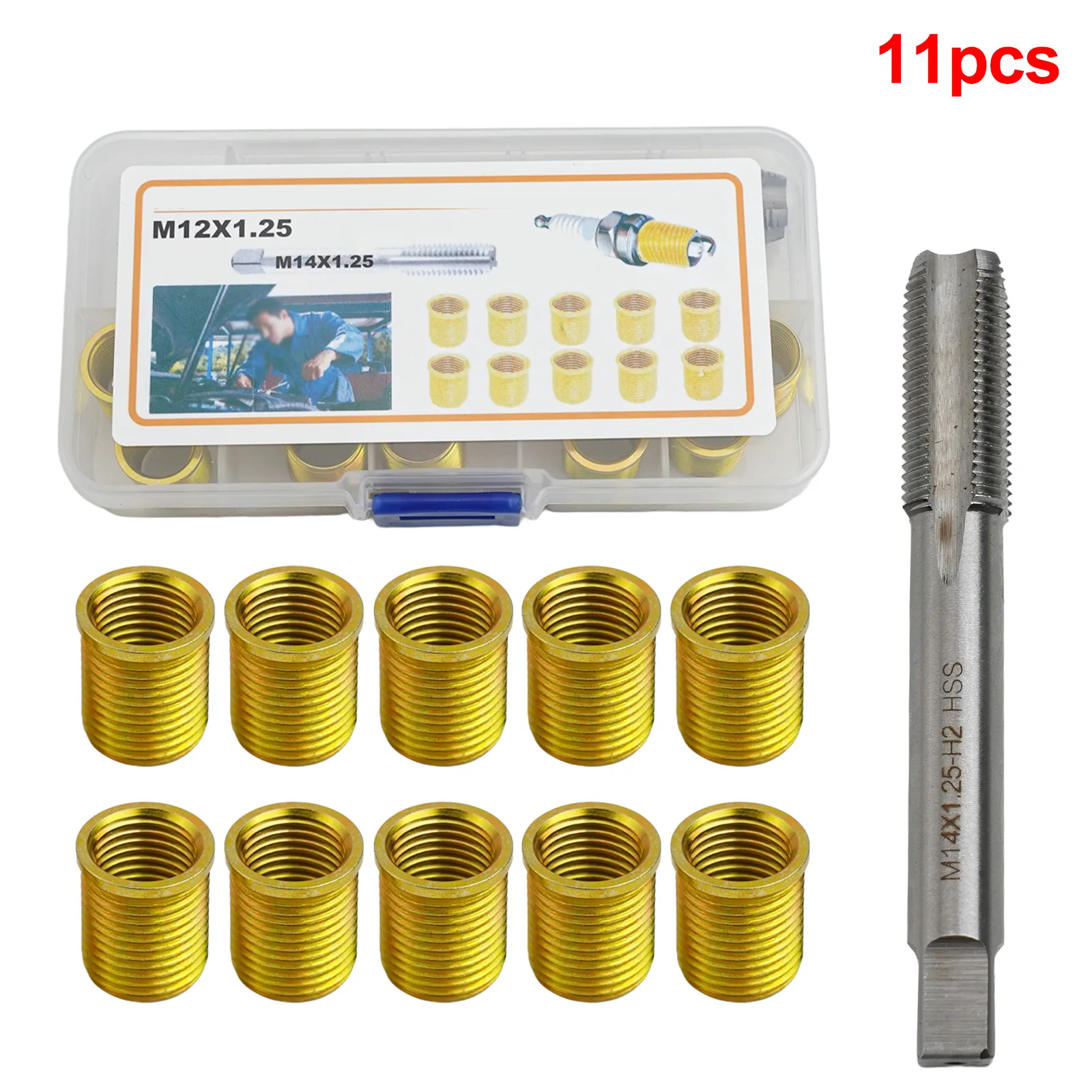 11pcs Thread Hole Repair Tools For M12 X 1.25 Inserts & For M14 X 1.25 Tap For Gasolines Engines Generators Diesel Engines