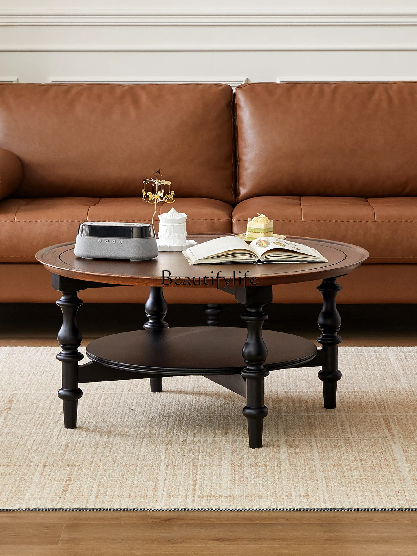 

Medieval solid wood coffee table living room small apartment French retro balcony tea table