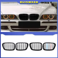 Parrilla de riñón de capó delantero negro brillante ABS de doble línea Compatible con BMW E39 serie 5 525 528 530 M5 1997-2003