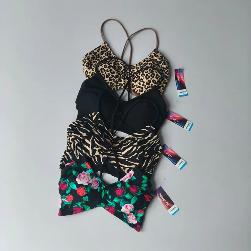 

2025 New Gym Thin Strap Fixed Cup Sports Lingerie Fashion Printed Beautiful Back Leopard Print Internet Celebrity Bra Yoga Vest