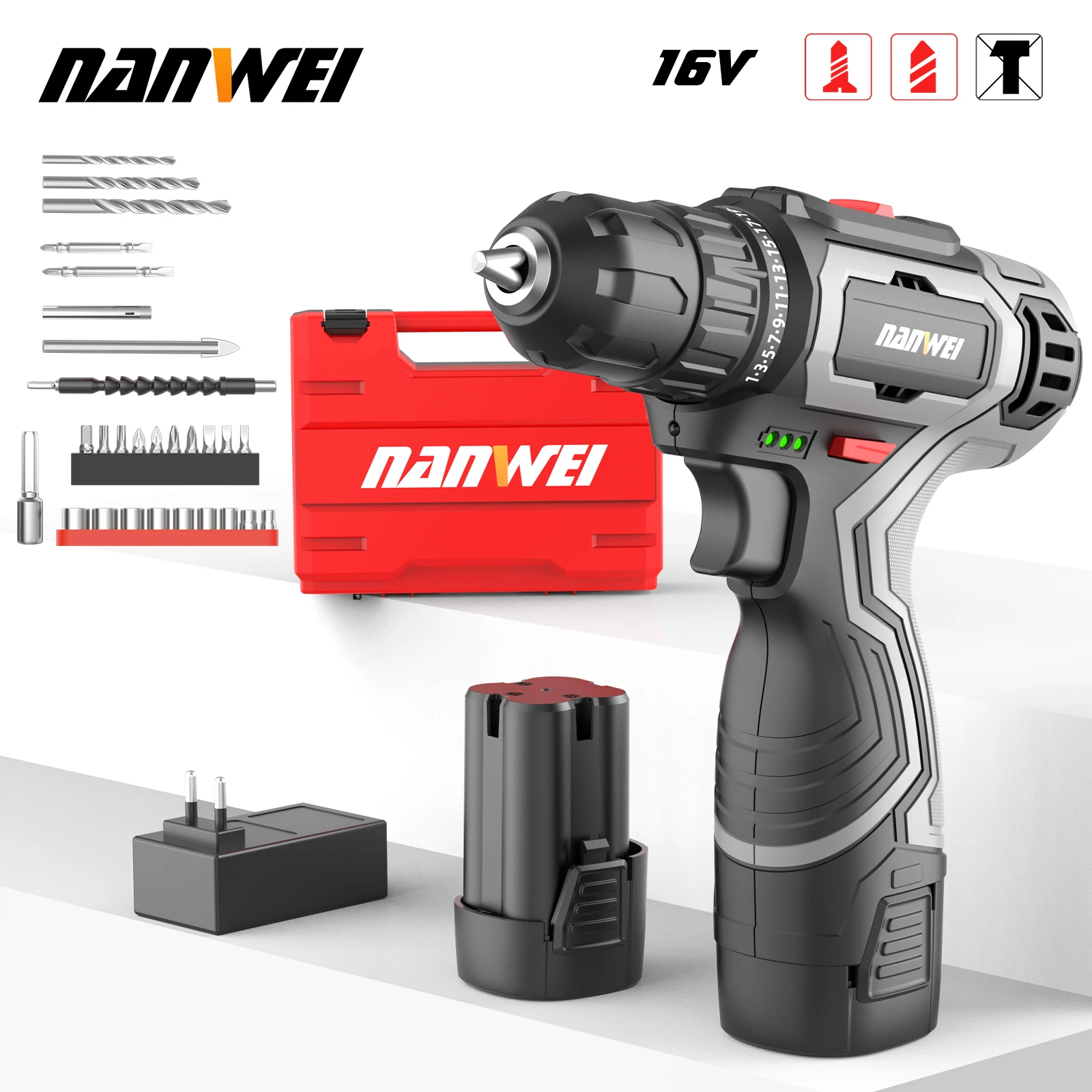 

NANWEI Electric Hand Drill Household Electric Hand Drill Charging Tool Lithium Battery Multifunctional