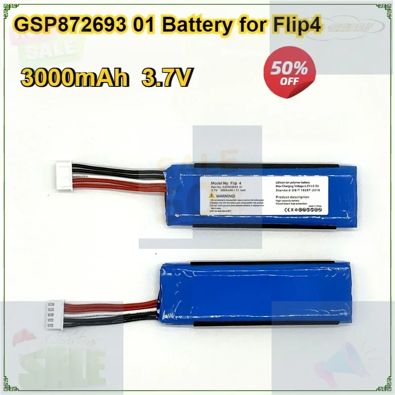 

3000mAh GSP872693 01 Replacement Battery for JBL Flip 4 Flip 4 Special Edition Speaker 11.1Wh Bateria