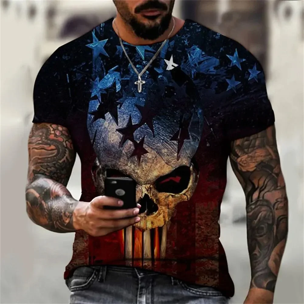 3D printed T-shirt with patterns, fashionable men's street casual sports shirt, men's O-neck large T-shirt