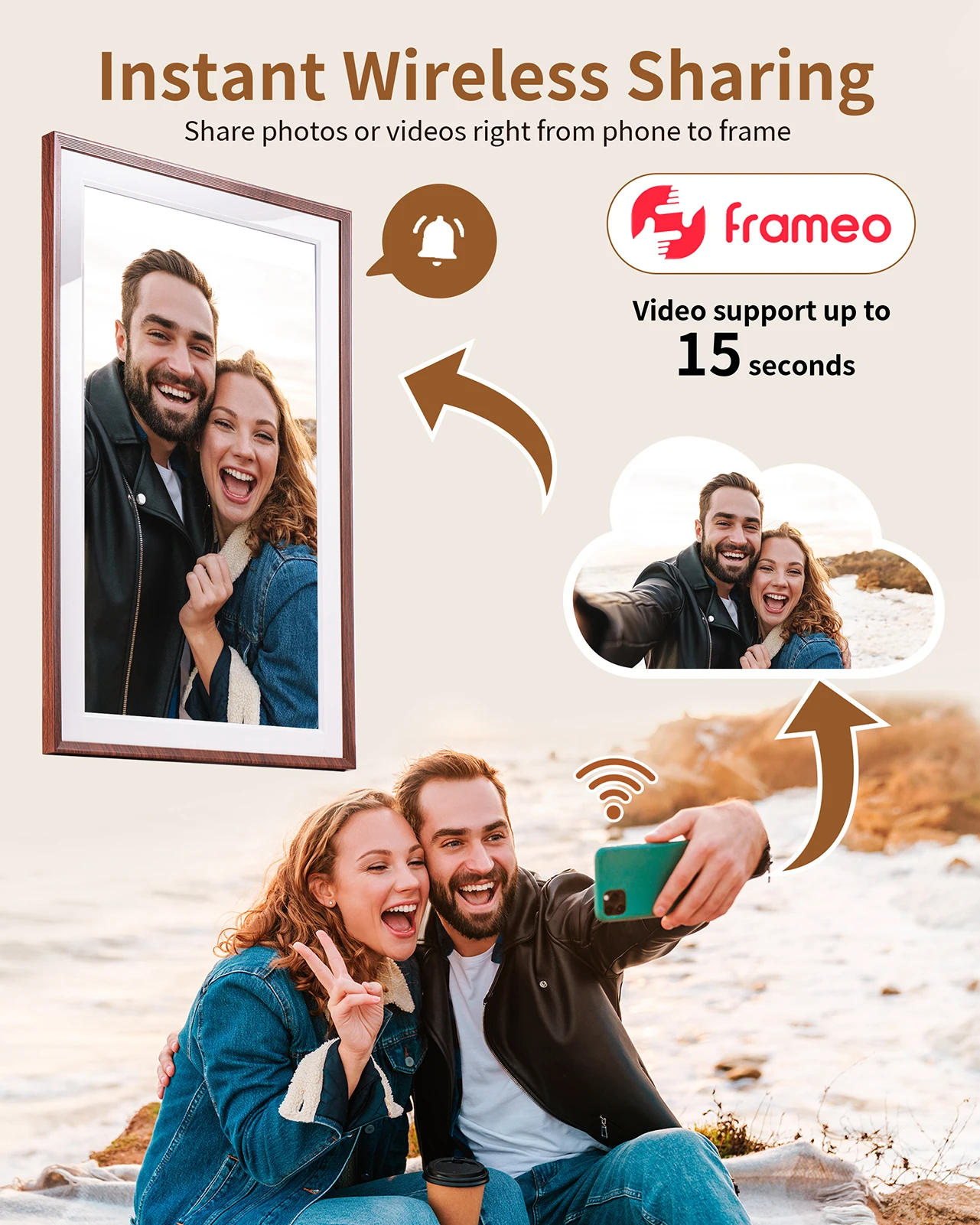 FRAMEO Digital Picture Frame- 15.6inch Digital Photo Frame with 1920 * 1080 IPS Touch Screen HD Disply,Built-in 32GB Storage,Wal