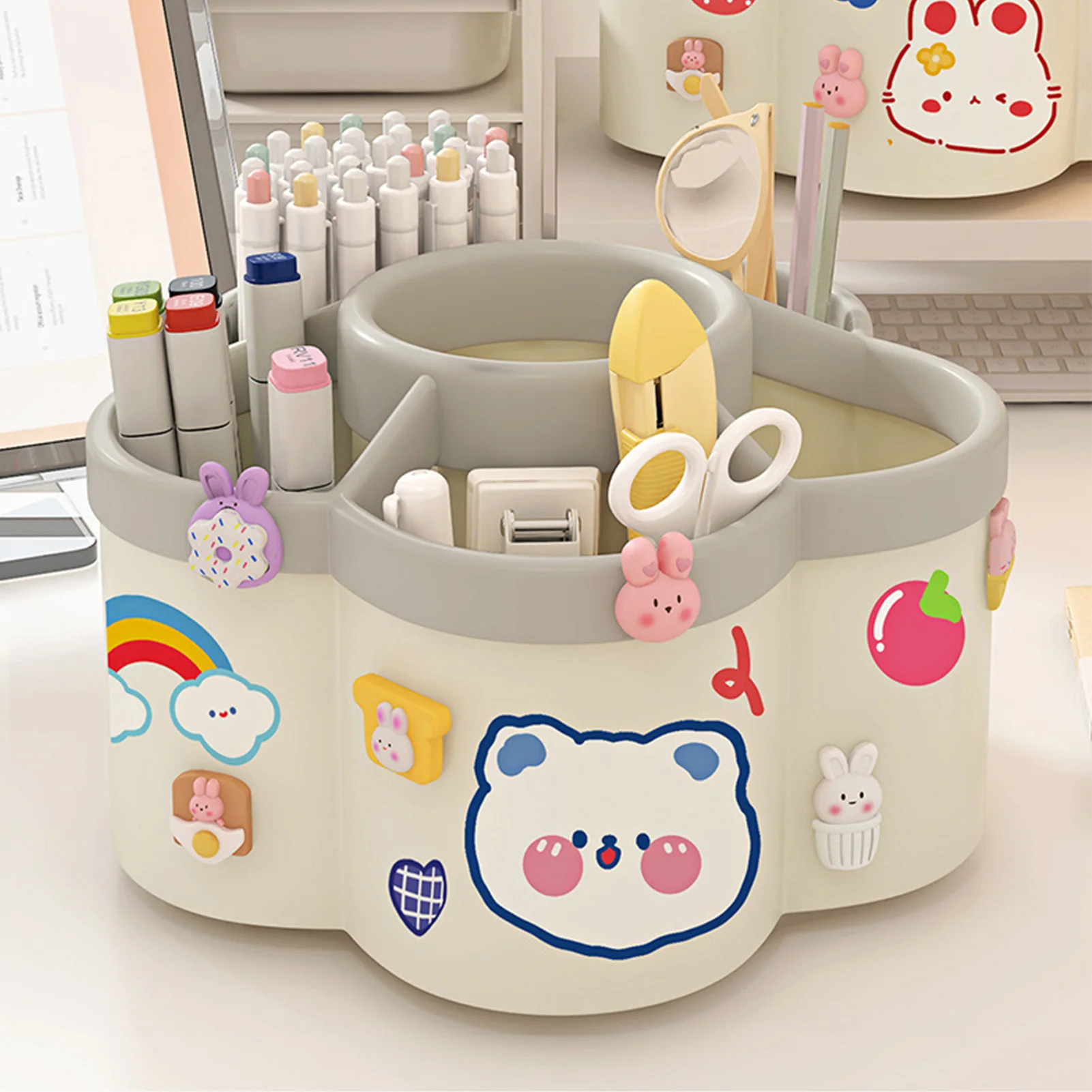 Multifunctional Rotating Pen Holder Desk Organizer Large Capacity Plastic Creative Storage Container Office Student Stationery