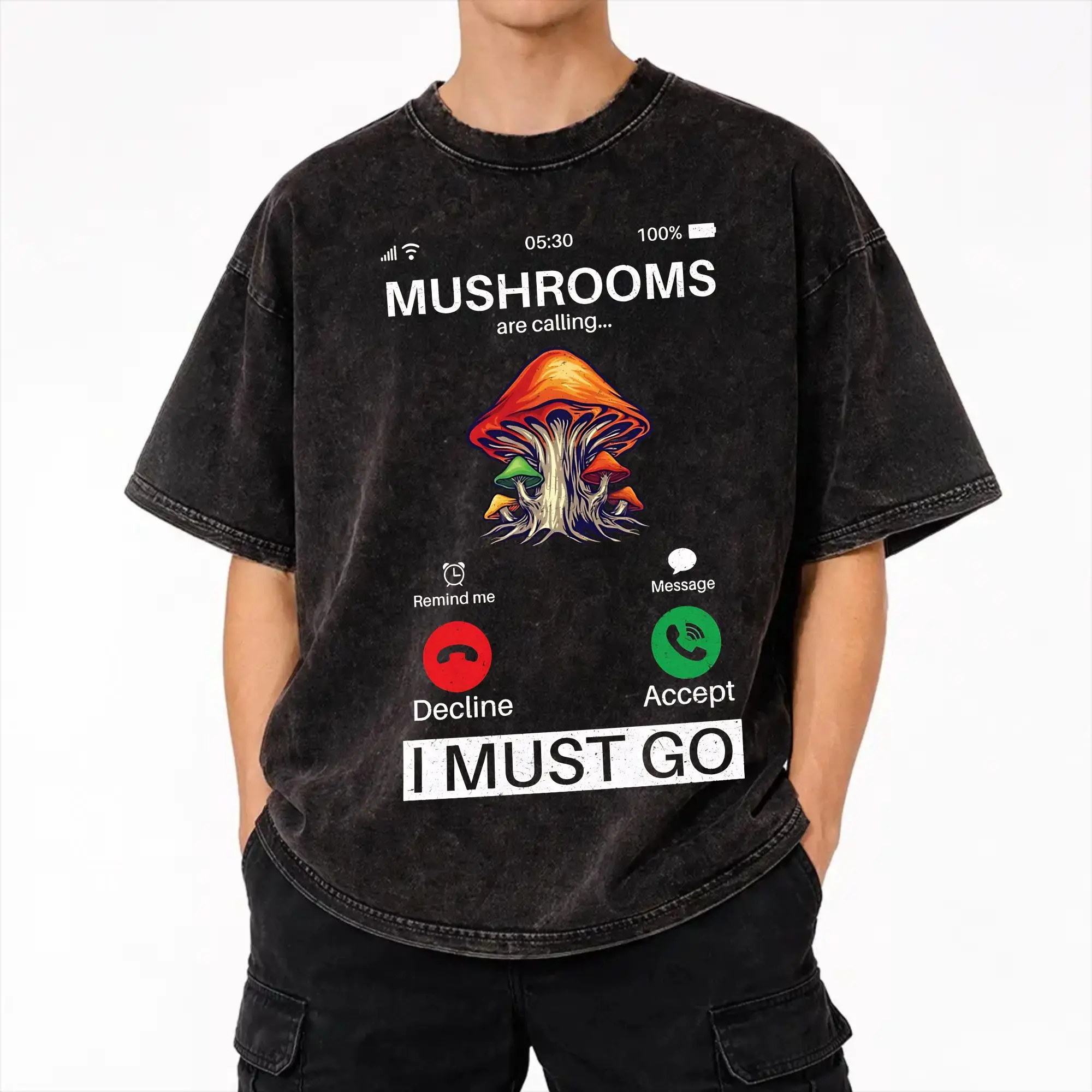 Harajuku Washed Shirt Mushrooms Are Calling Outfit Vintage T-Shirts Harajuku  Streetwear 100% Cotton Graphic Printed Tee Shirt