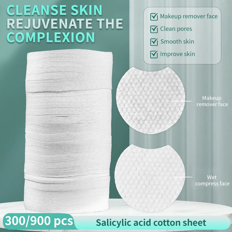 Waciki z kwasem salicylowym 300/900 szt. - Dwustronne, oczyszczające pory, do demakijażu i odmładzające