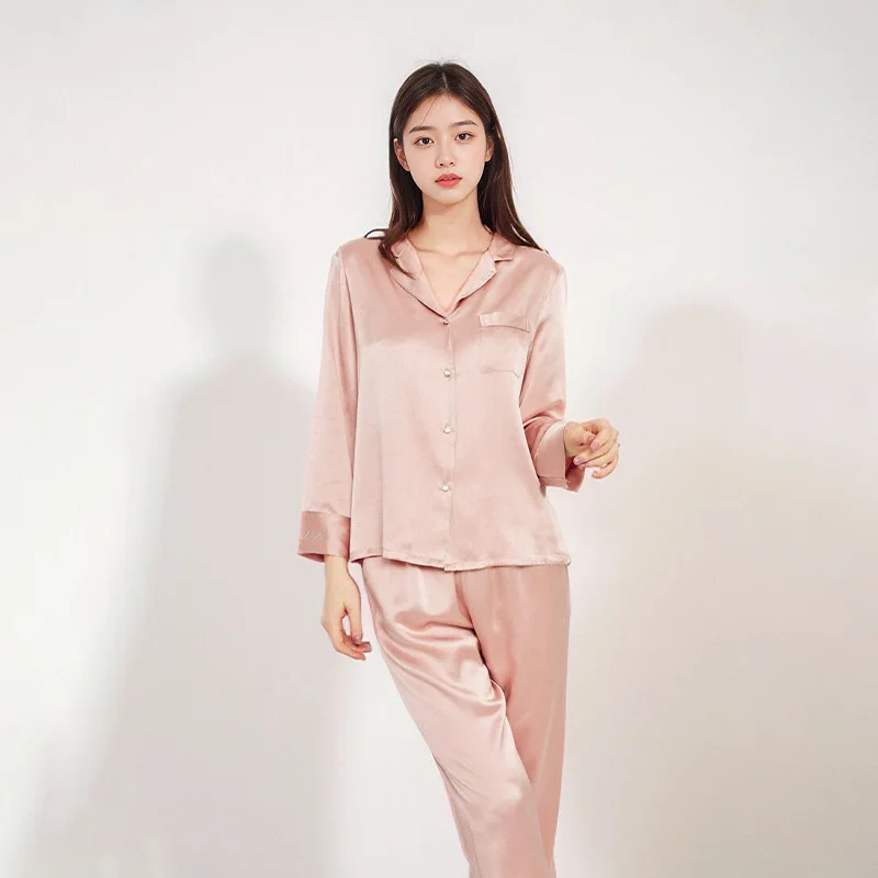 High Quality 19Momme Heavy Real Silk Pajamas Women's Spring and Autumn New Long Sleeve Suit Home Wear Can Be Worn outside