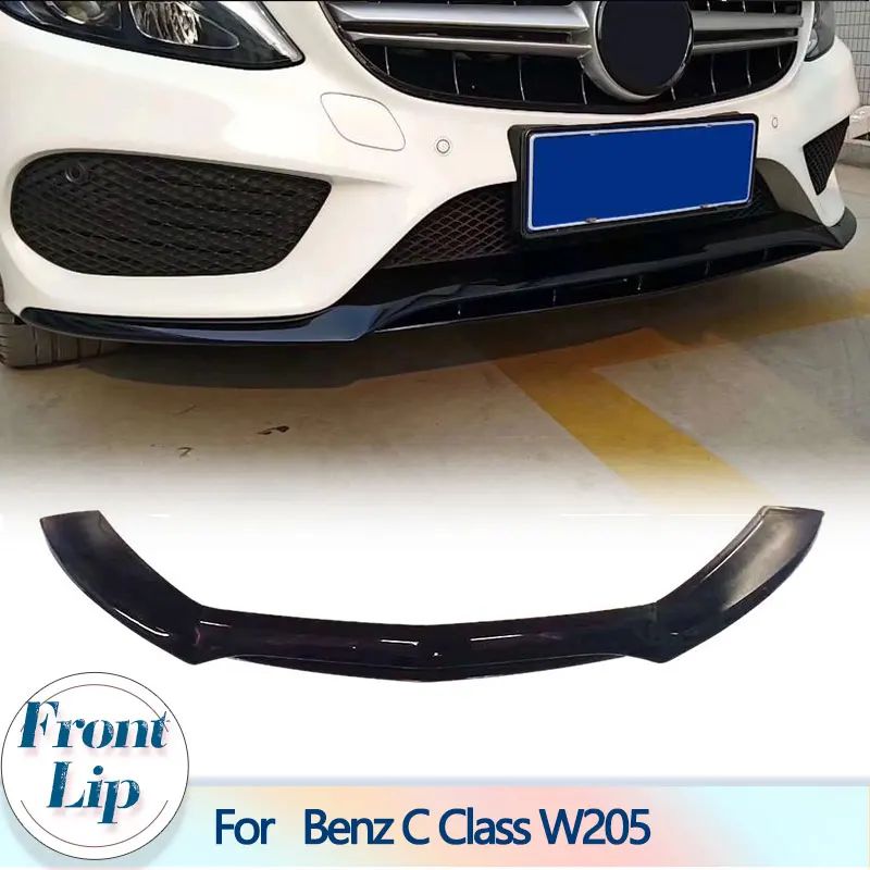 Car Front Bumper Lip Spoiler For Mercedes-Benz C Class W205 C200 C250 C300 Sport 2015 - 2018 PP Gloss Black Front Lip Splitters