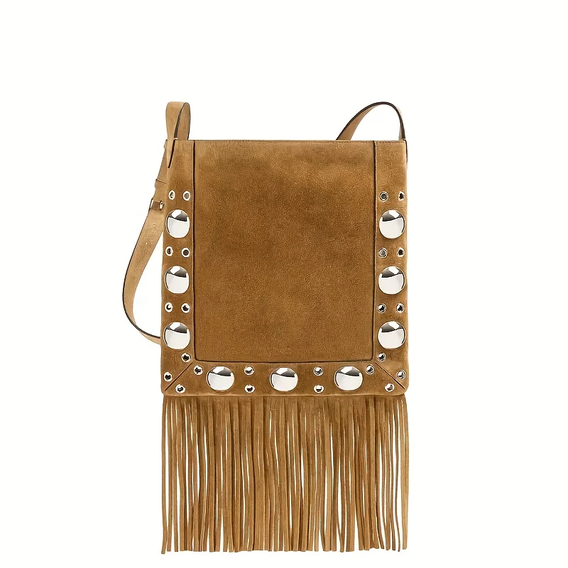 

Original Designer Shoulder Bag Women Bohemian Style Faux Suede Tassel Rivet Decoration Crossbody Bag 2025 Hit Trend Female Bags