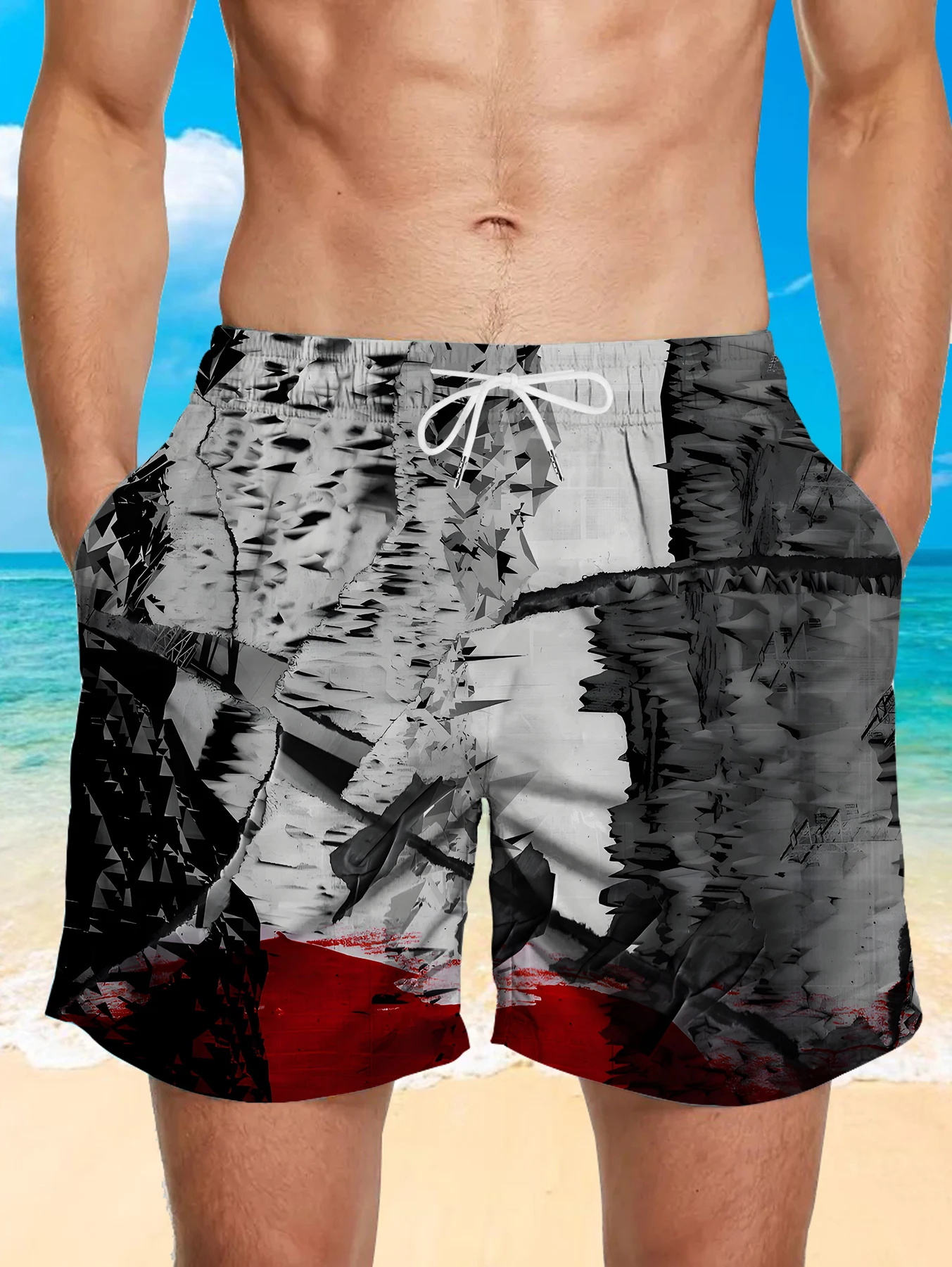 

Men Summer Casual Shorts Full Digital Print Soft Polyester Quick Dry Beachwear