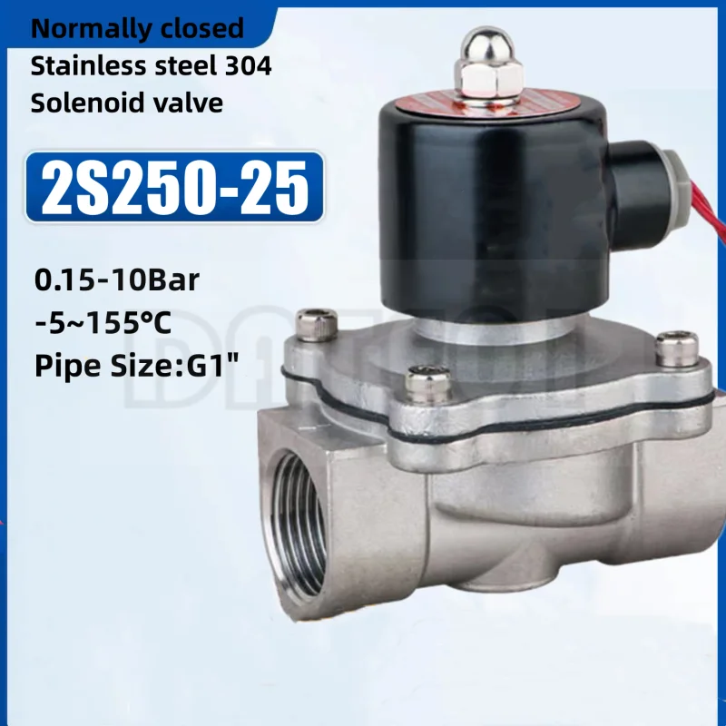 

2Way 2 Position Normally Closed Stainless Steel 304 Solenoid Water Air Valve 2S250-25 AC220V DC24V Corrosion Resistant High Temp