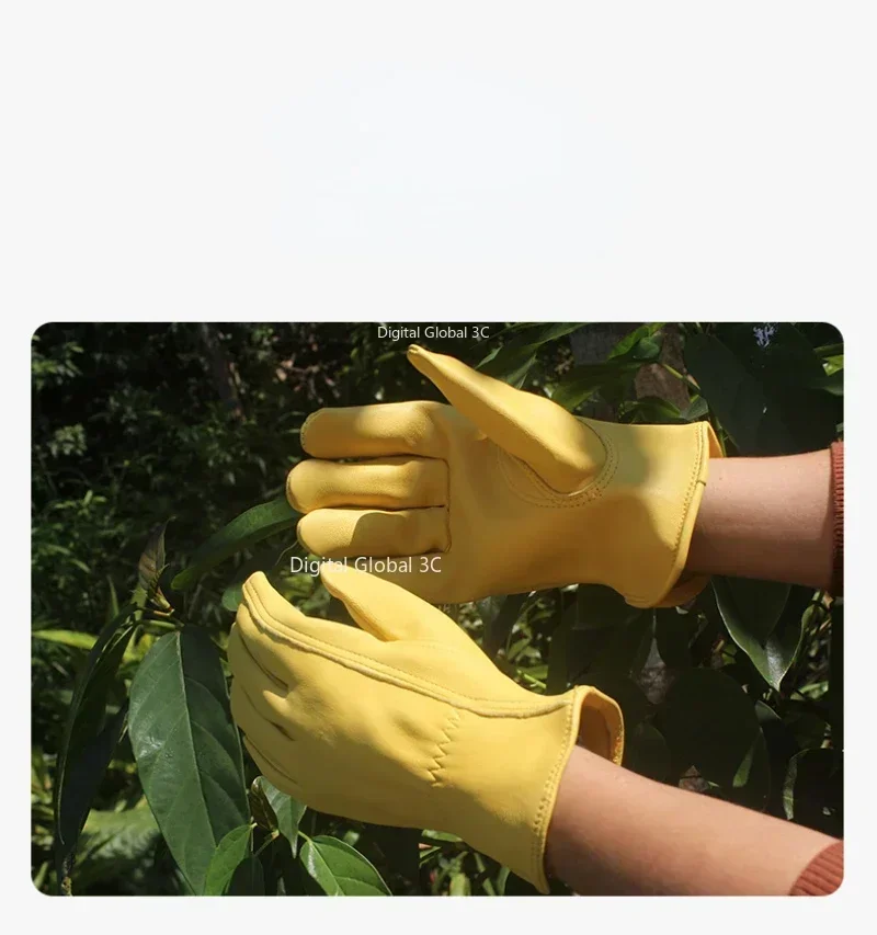 Guantes de trabajo de cuero de piel de oveja para hombres, guantes de conducción para motocicleta, jardinería, guantes protectores de seguridad para recolección de frutas, guante de soldadura