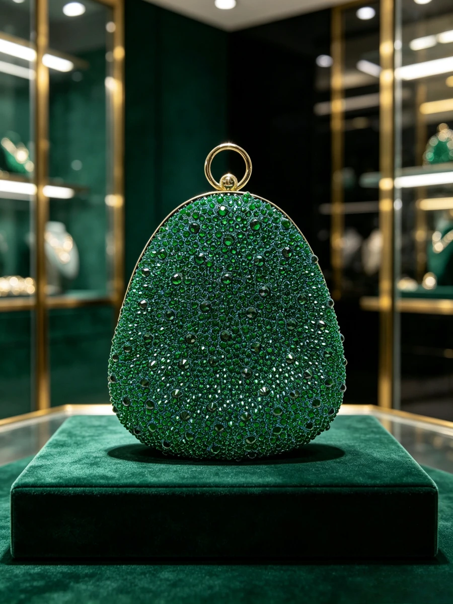 Bolso de Mano Tipo Clutch con Pedrería Verde Esmeralda, Cierre de Anillo Redondo de Cristal, Bolso de Noche de Lujo para Fiestas Formales, para Mujeres Maduras