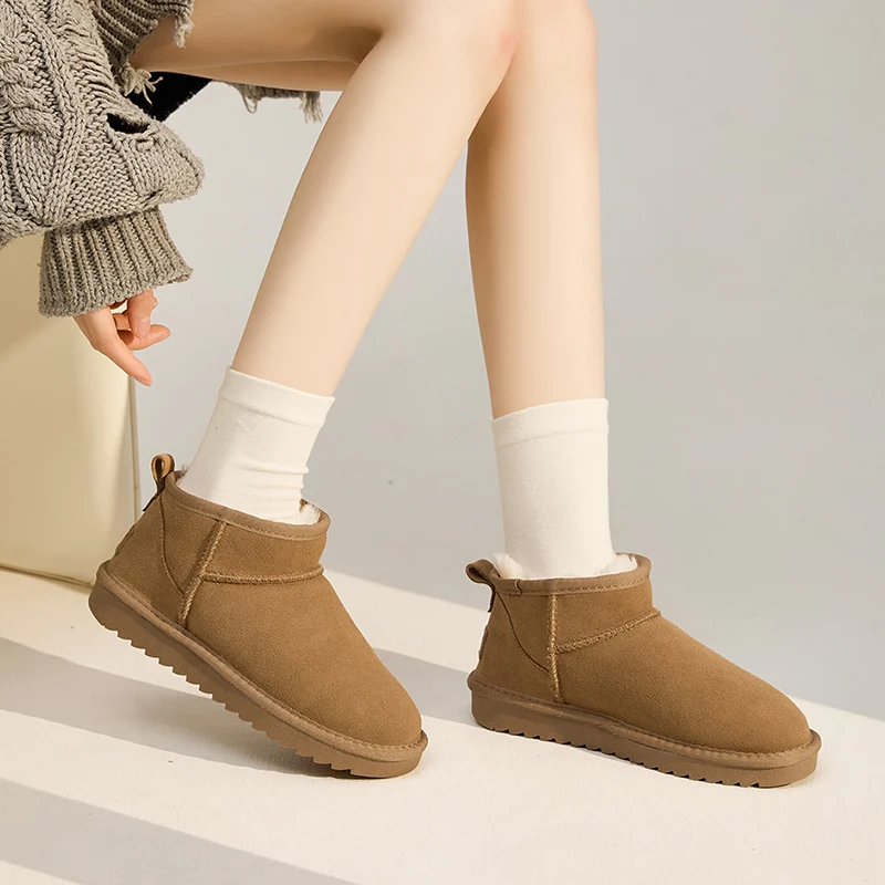 

New Fashion Snow Boots Genuine Leather Ankle Boots Warm Women Shoes Non-slip Soles Winter Woman Thick Plush Ankle Boots