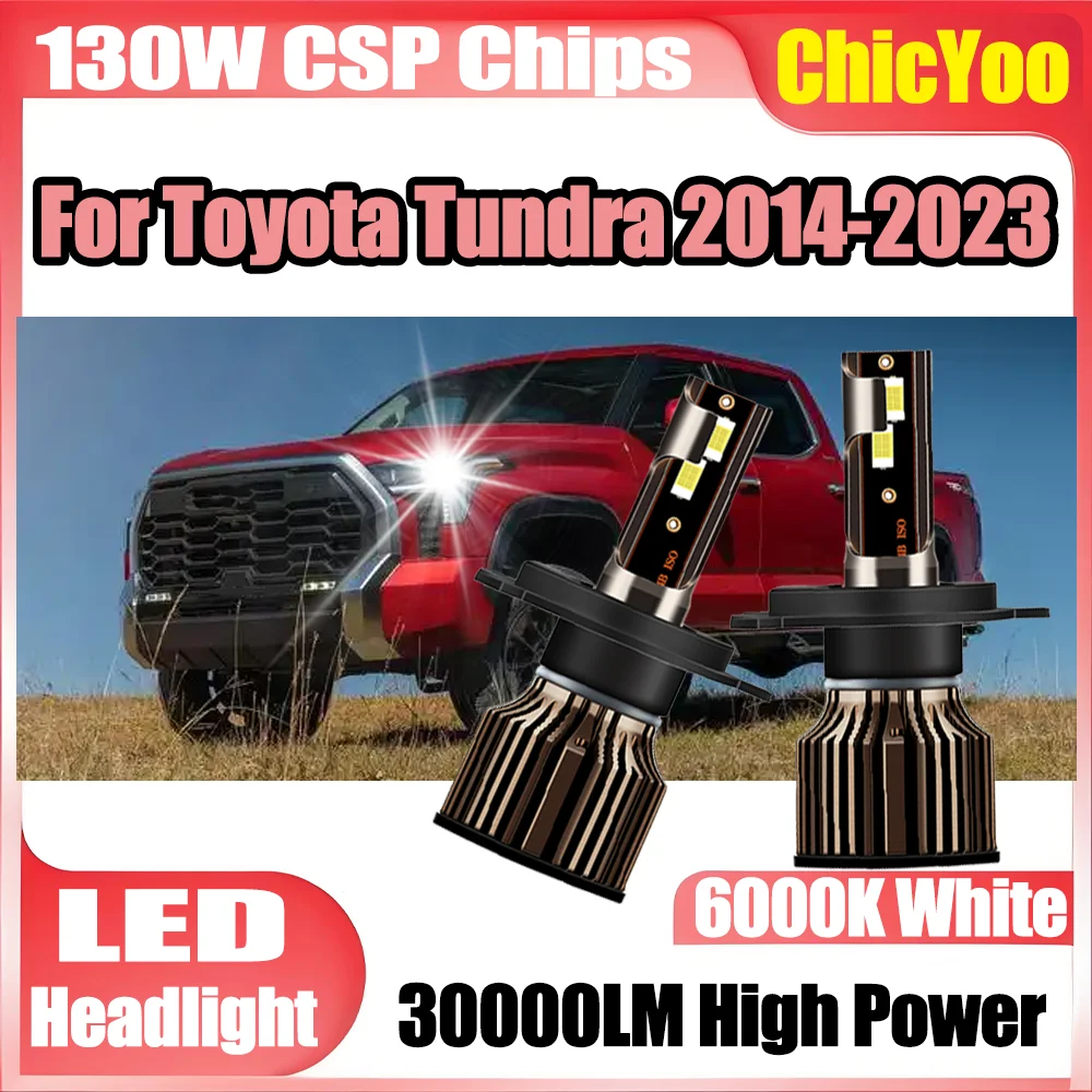 

2PCS 30000LM 130W High Power Car Headlamps 3570 CSP Chips H4 LED Headlight Bulbs 6000K White 12V 24V For Toyota Tundra 2014-2023