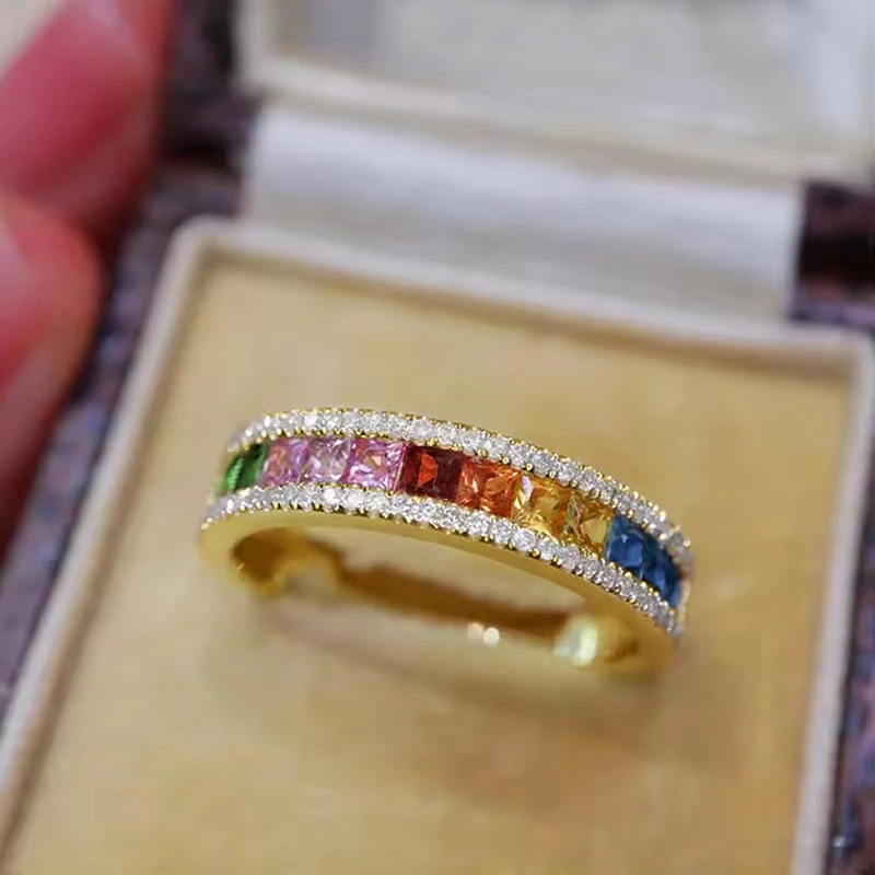 Huitan Trendy Finger Ring Female Engagement Accessories with Multiple Colored Square Zirconia Luxury Fashion Jewelry for Women