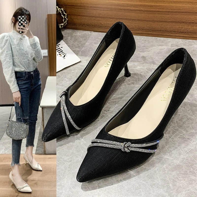 Women's Fashion Black professional high heels Pointy skinny heels do not strain the feet Temperament single shoe Women's high he