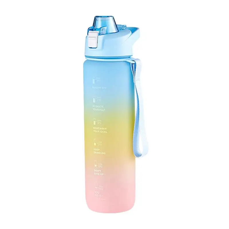 Water Bottle 34 Oz Gradient Color Motivational Water Bottle With Straw & Time Marker Leakproof Large Sports Drinking Bottle