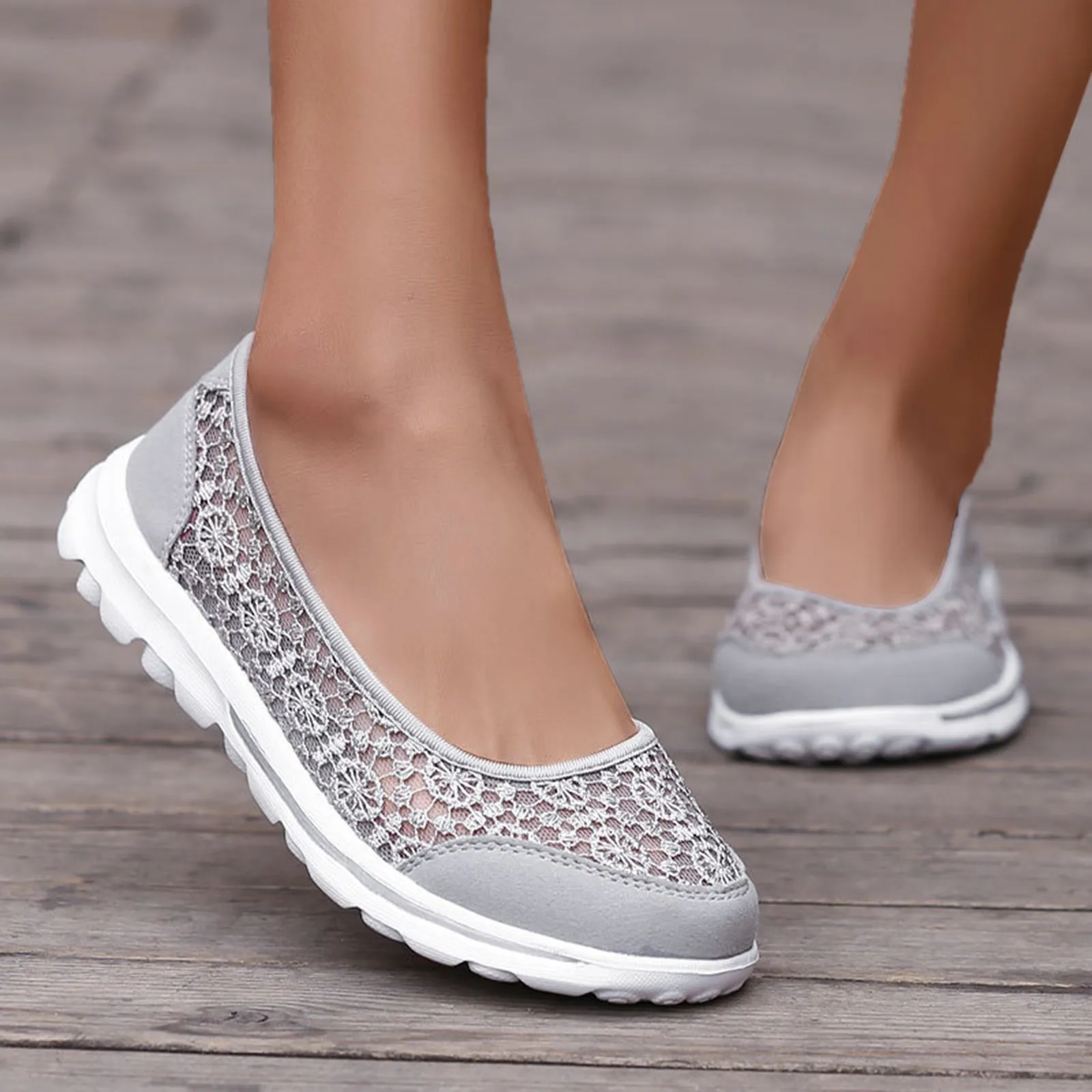 Women Breathable Shoes Summer Shallow Slip On Lightweight Mesh Work Shoes Sporty Breathable Comfortable Lace Sneakers New