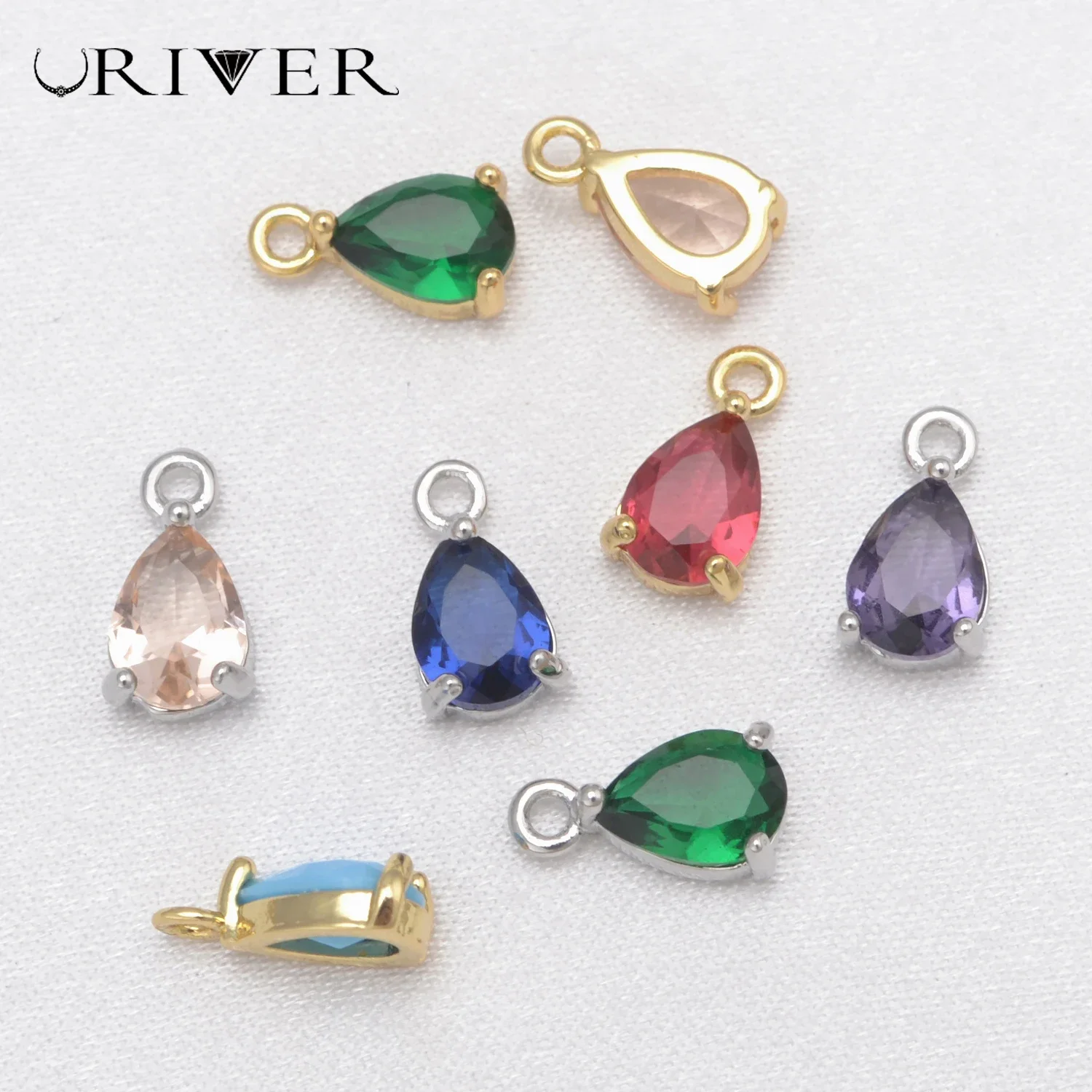 10 Pieces Copper Edge Zircon Crystal Charms 5.5*10mm Mini Drop Pendant Diy Earring Necklace Pendant Material Handmade Accessorie